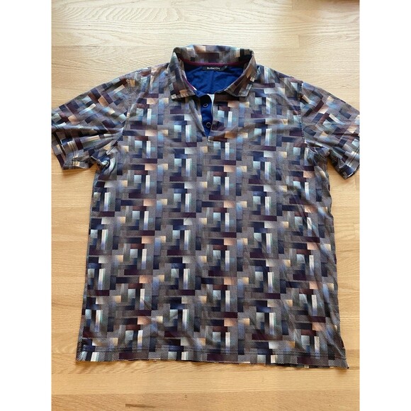 Bugatchi Men’s Large Polo Shirt Multicolor Geometric Cotton Knit Retro Style - Picture 1 of 6